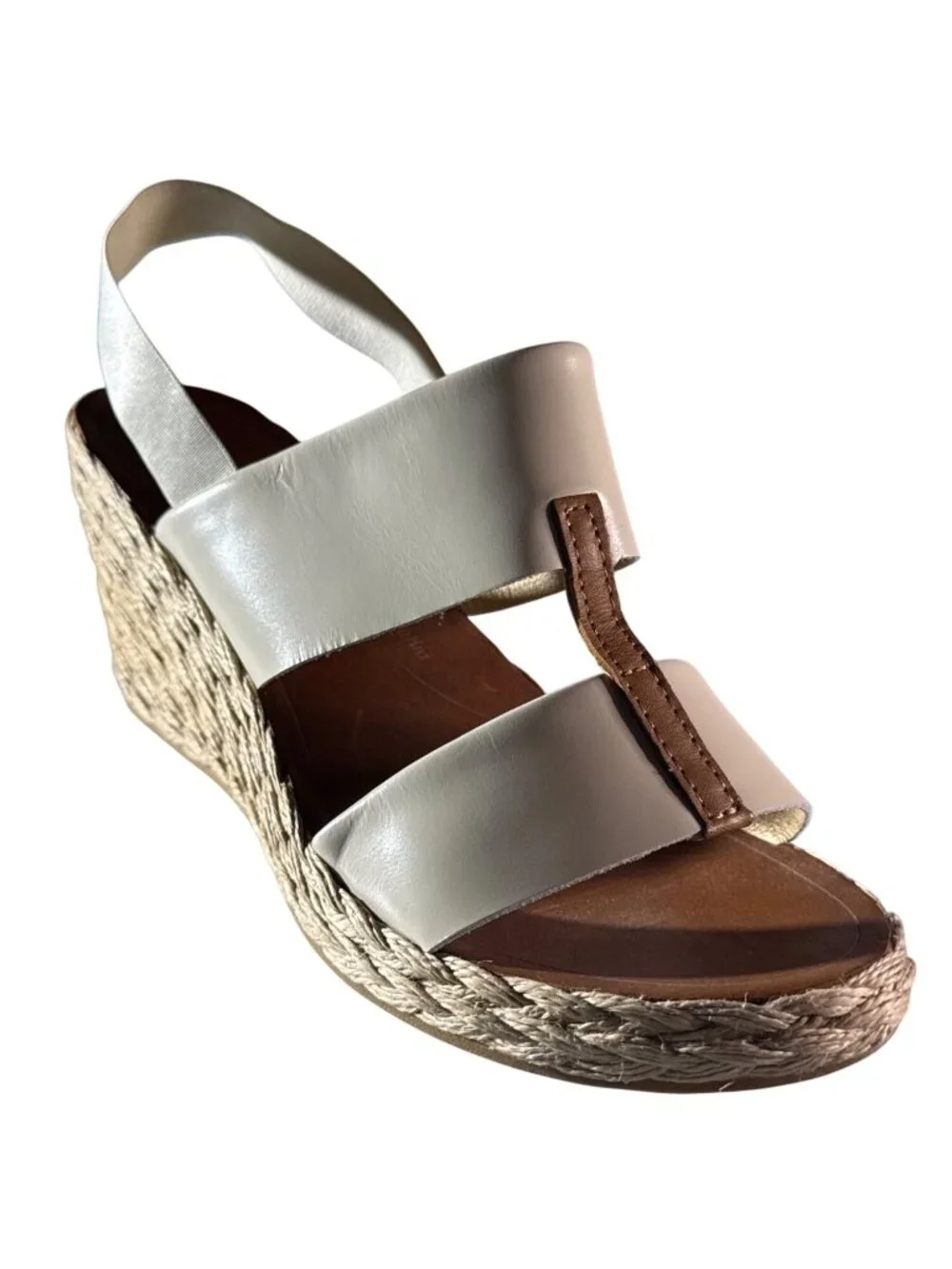 Olukai Lile Wedge Sandals Womens Sz 9 Beige Leather Upper Jute Platform Rubber S